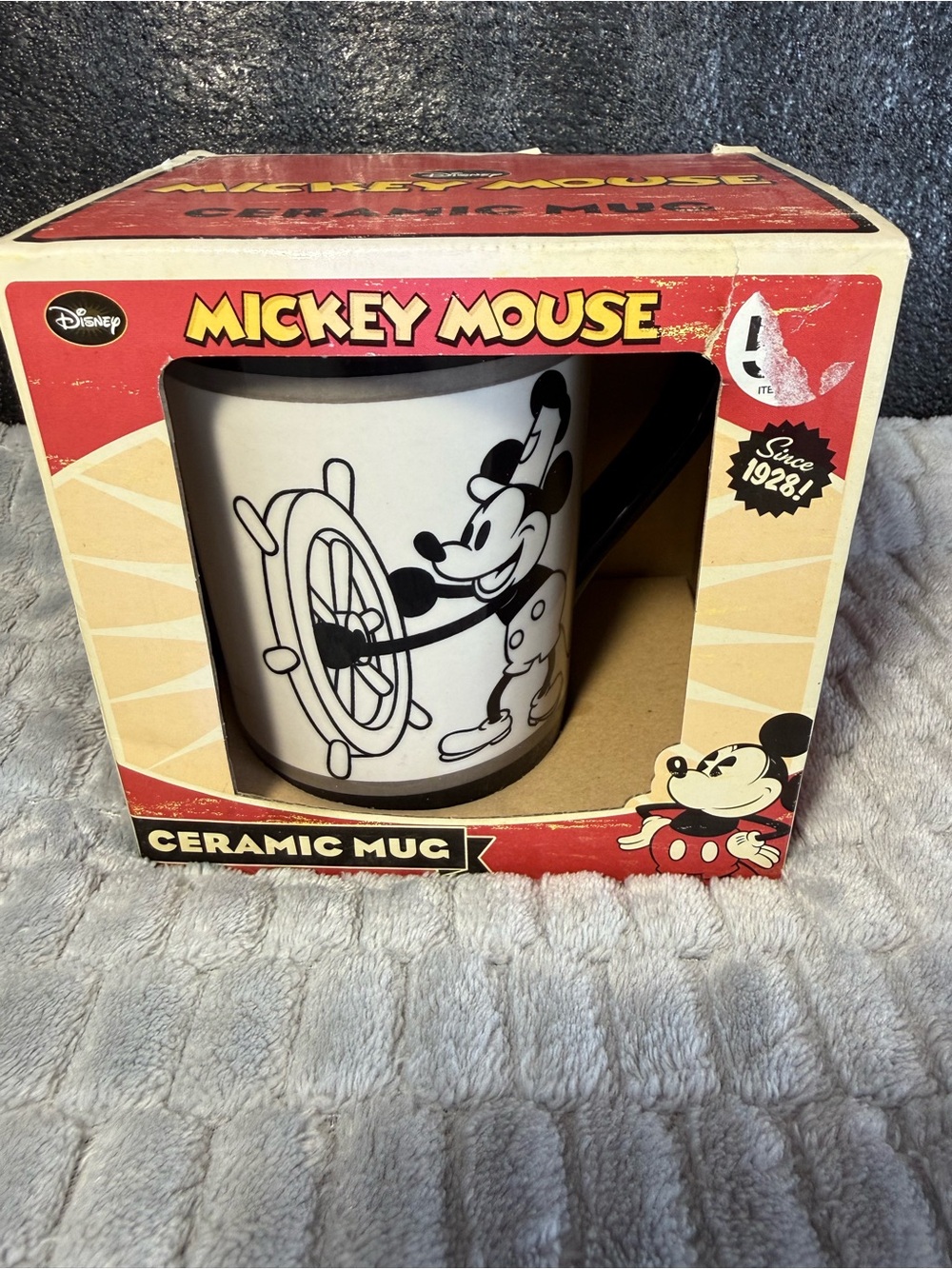 Disney Black and White Mickey Mouse Ceramic Mug in Retro Box